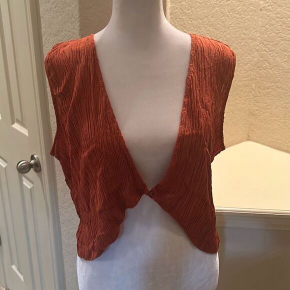 Savannah Morrow Women's XL Zuma Crinkle Vest Top Earthy Brown Rust Boho Hippie - Picture 1 of 11